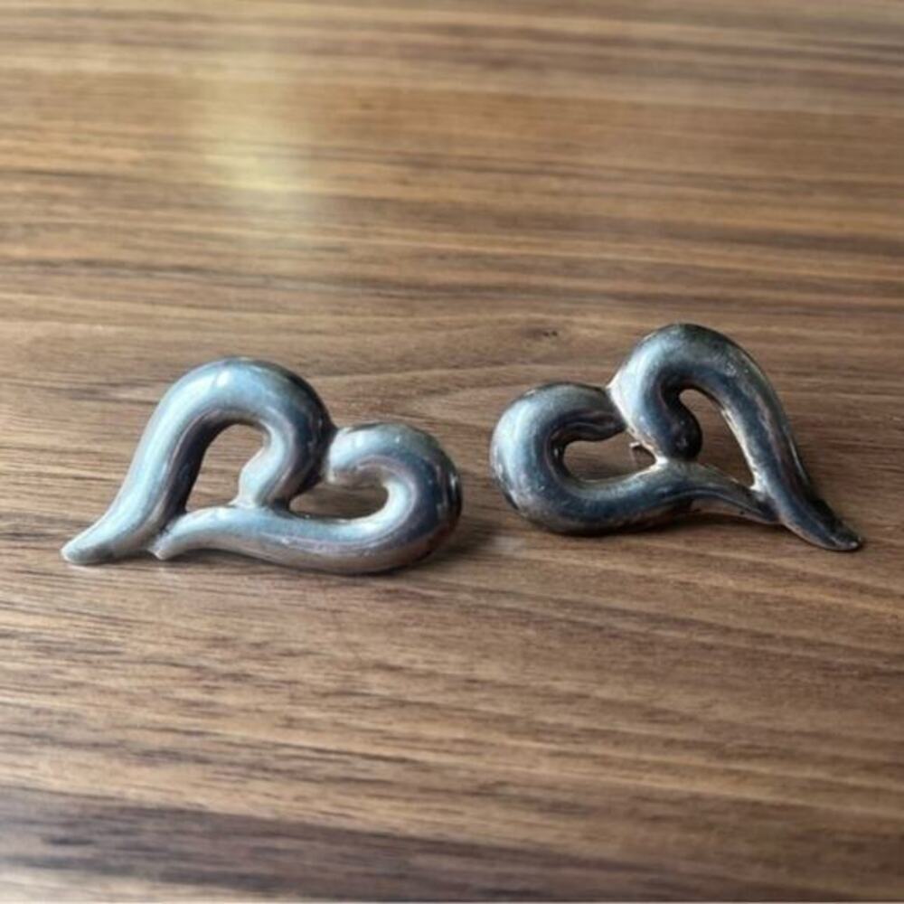Vintage 80s MEXICO Hearts Large 925 Sterling Silver made in Mexico Earrings